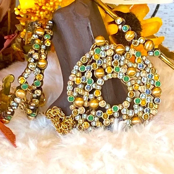 Brighton CRYSTAL PALACE Green/Gold/Crystal Necklace Bracelet Earrings set